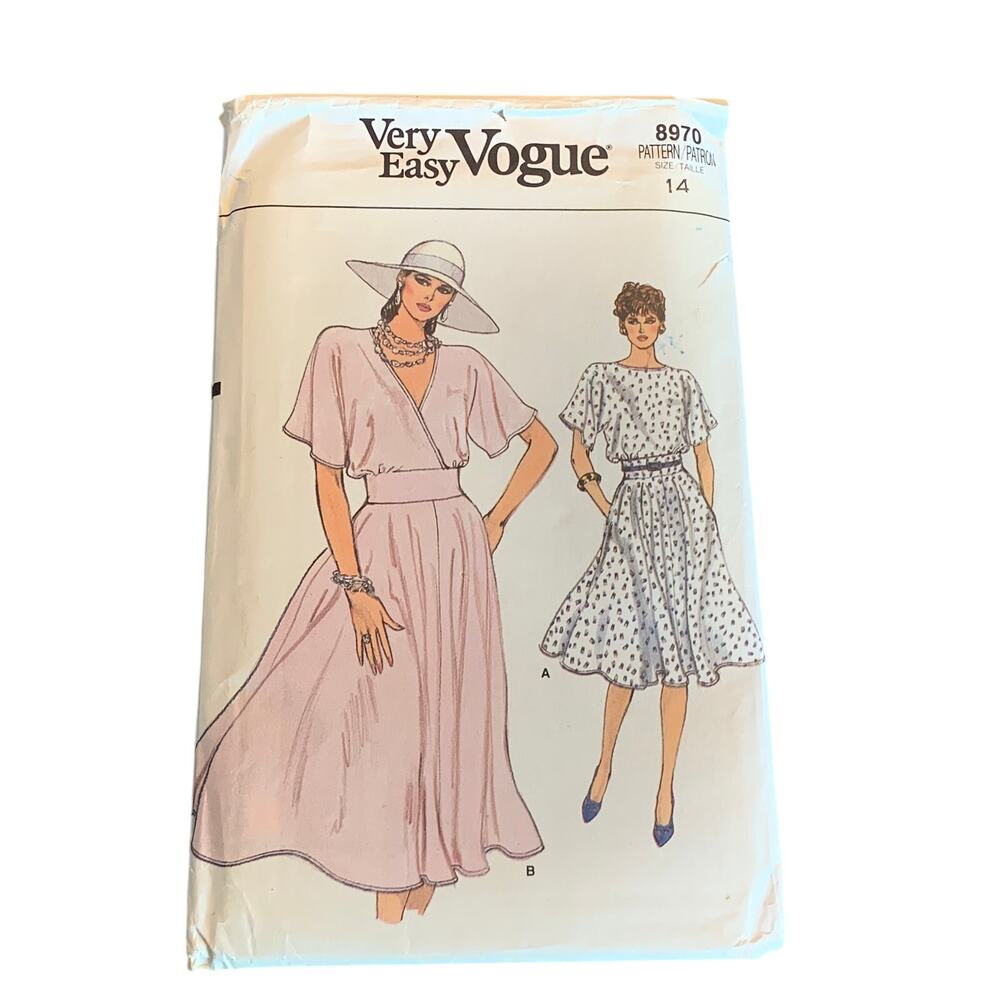 Vintage Very Easy Vogue Pattern 8970 Misses Dress 80s Size 14 UNCUT Sewing